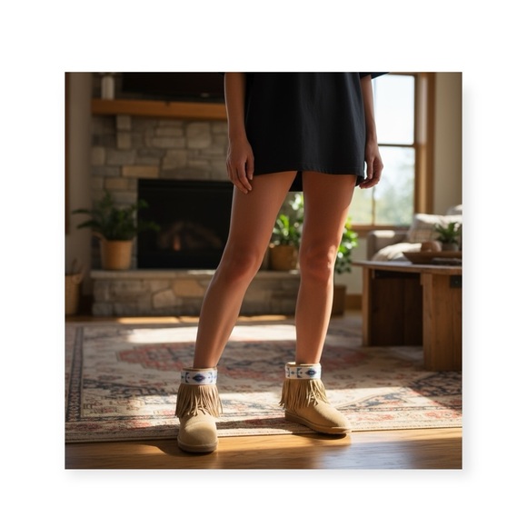 Tylie Malibu ❁ Gypsy Bead Embellished Fringe Shearling Boots ❁ Natural Turquoise
